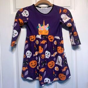Sunshine Swing Halloween Dress 4 Purple Pumpkin Ghost Black Cat Long Sleeve Cute